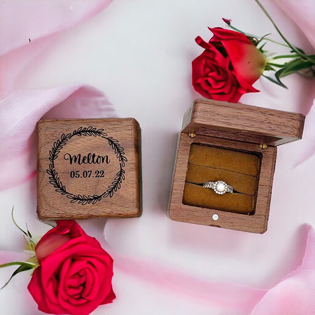 Personalized Engraved Walnut Wood Ring Box - Sunny Box