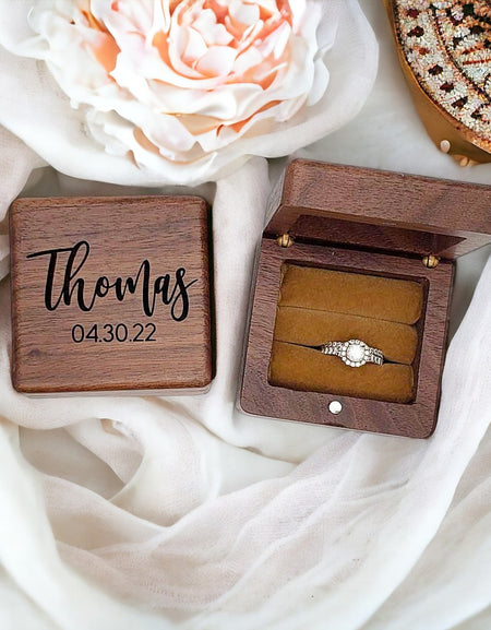 Personalized Engraved Walnut Wood Ring Box - Sunny Box