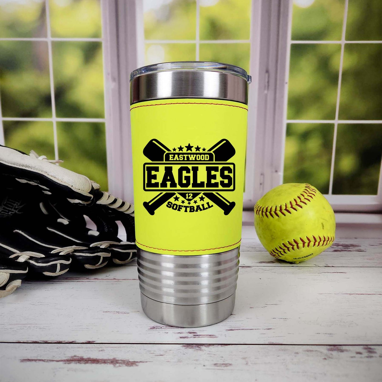 Softball School Mascot - Engraved Leatherette Tumbler