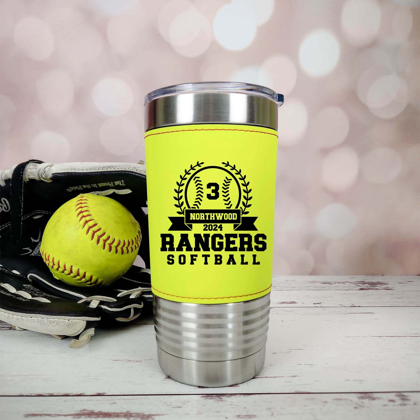 Softball School Mascot - Engraved Leatherette Tumbler