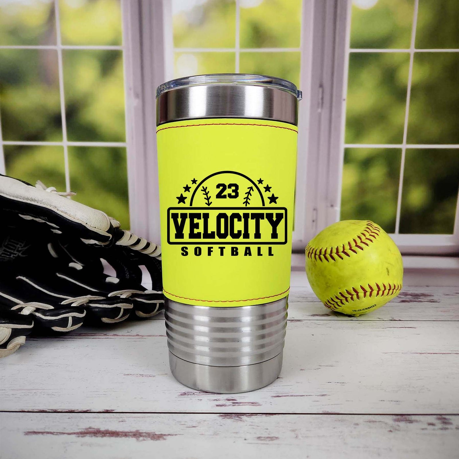 Softball School Mascot - Engraved Leatherette Tumbler