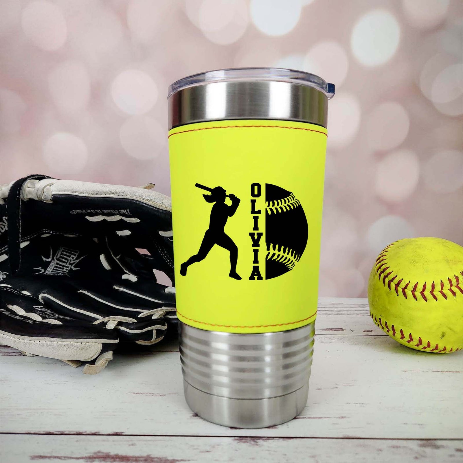 Softball School Mascot - Engraved Leatherette Tumbler