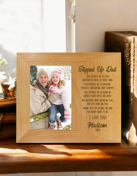 Stepped Up Dad Wood Wide Picture Frame