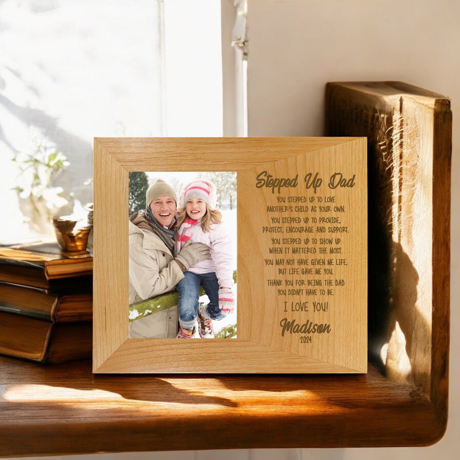 Stepped Up Dad Wood Wide Picture Frame