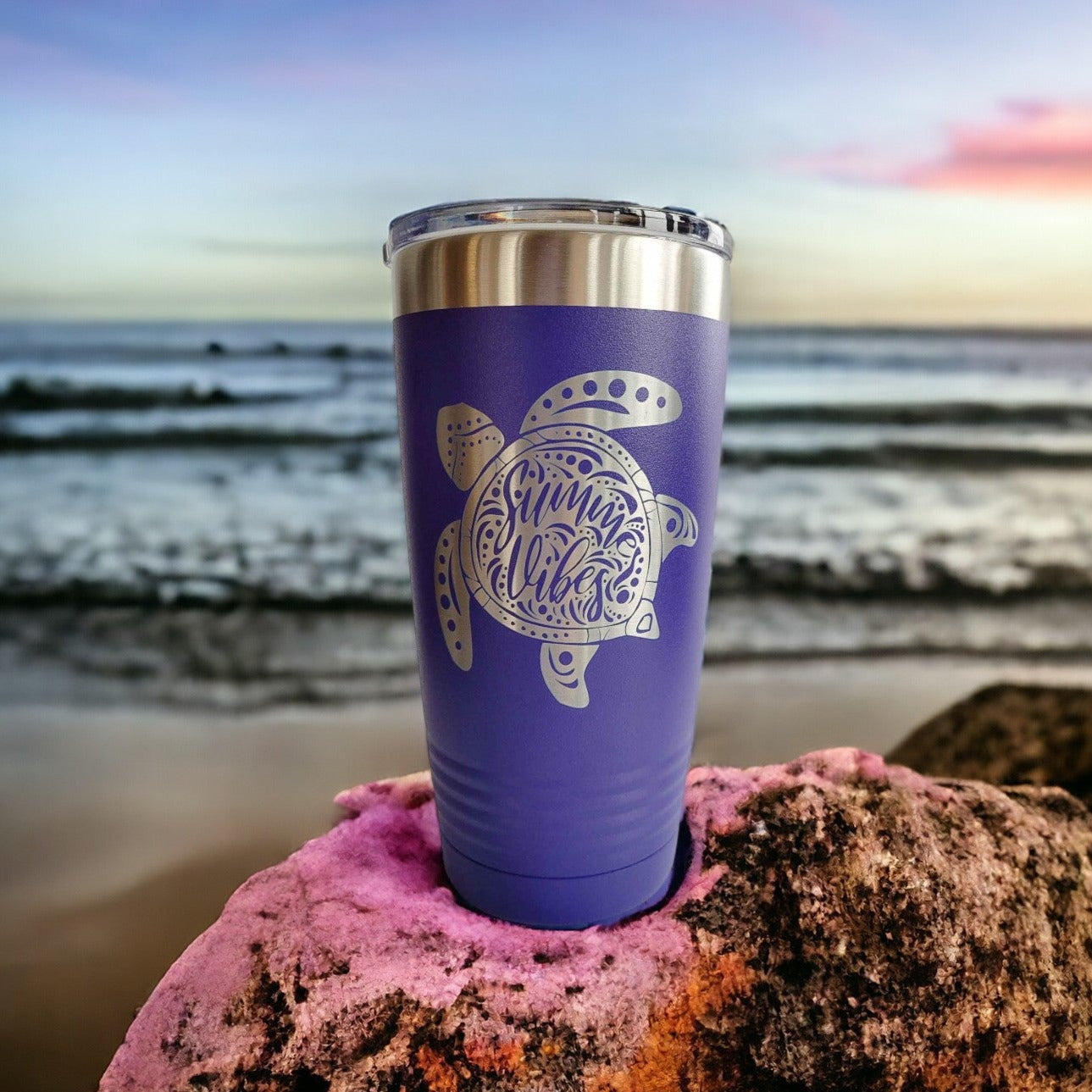 Mandala Sea Turtle Summer Vibes Engraved Polar Camel 20oz Purple Tumbler - Sunny Box