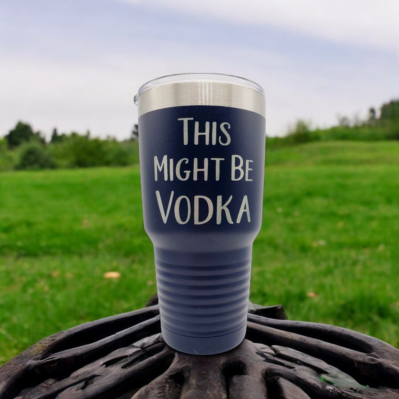 This Might Be Vodka Custom Engraved 30oz Navy Tumbler by Sunny Box