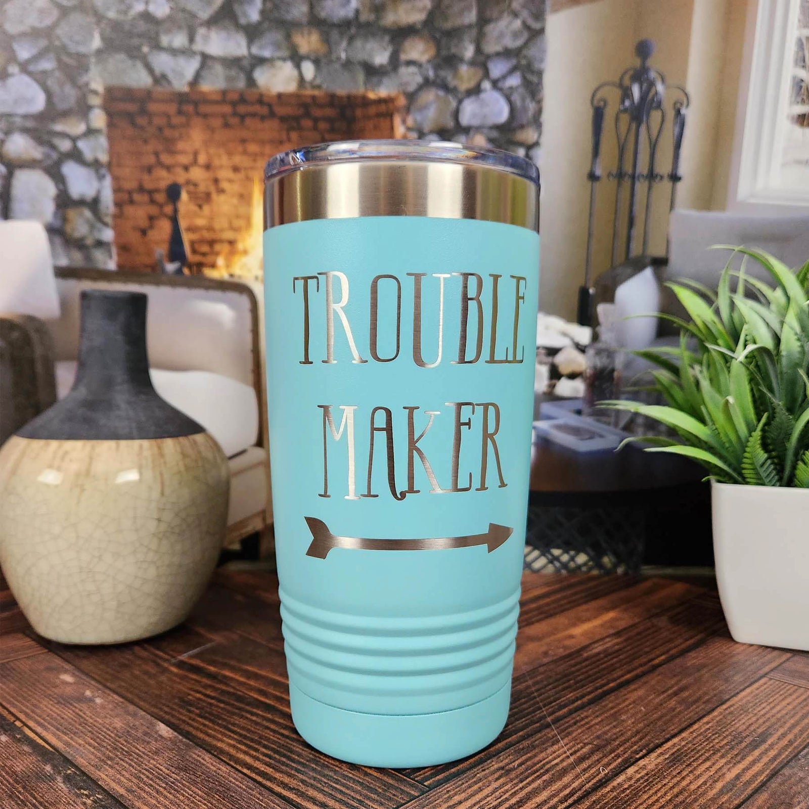 Trouble Maker Engraved Polar Camel 20oz Teal Tumbler by Sunny Box