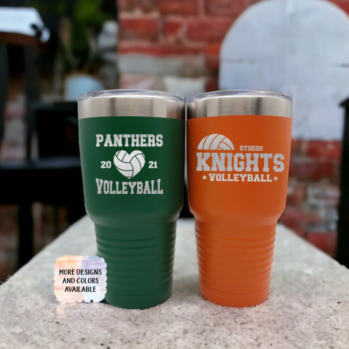 Engraved Volleyball Sports Team 30oz Green Orange Tumbler Sunny Box
