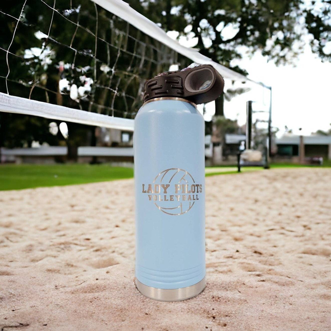 Engraved Volleyball Sports Team 32oz Light Blue Water Bottle by Sunny Box