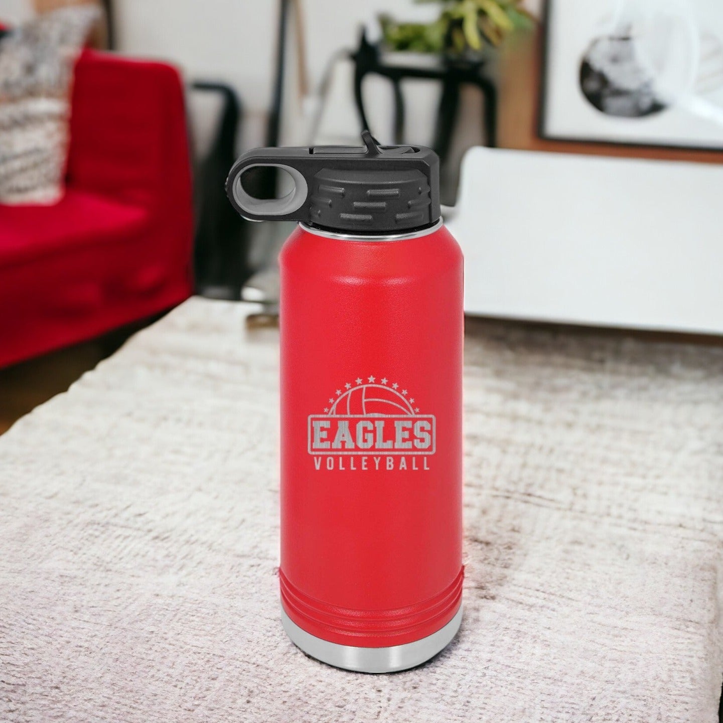 Engraved Volleyball Sports Team 32oz Red Water Bottle by Sunny Box