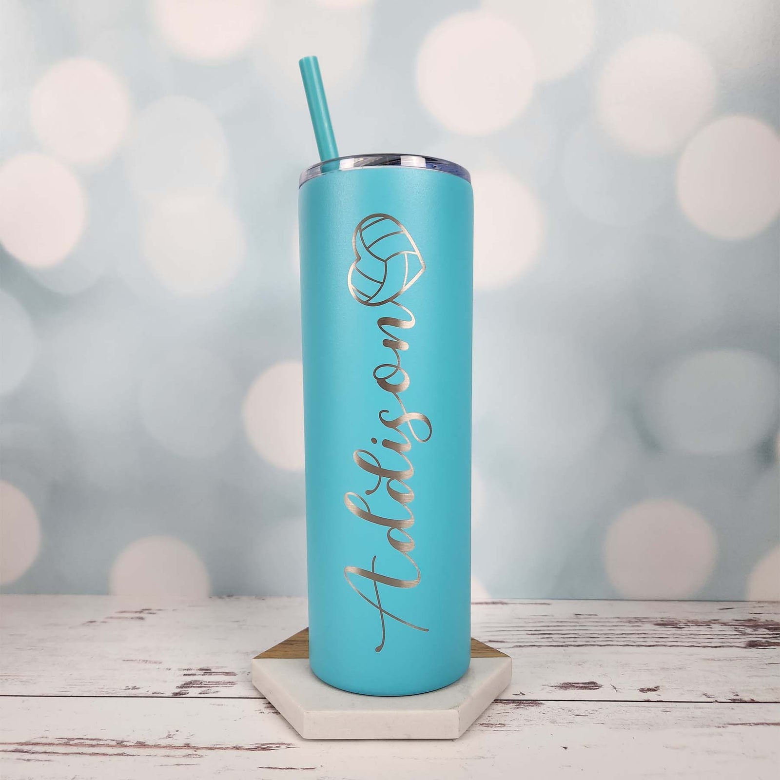 Personalized Volleyball Heart 20oz Skinny Tumbler by Sunny Box