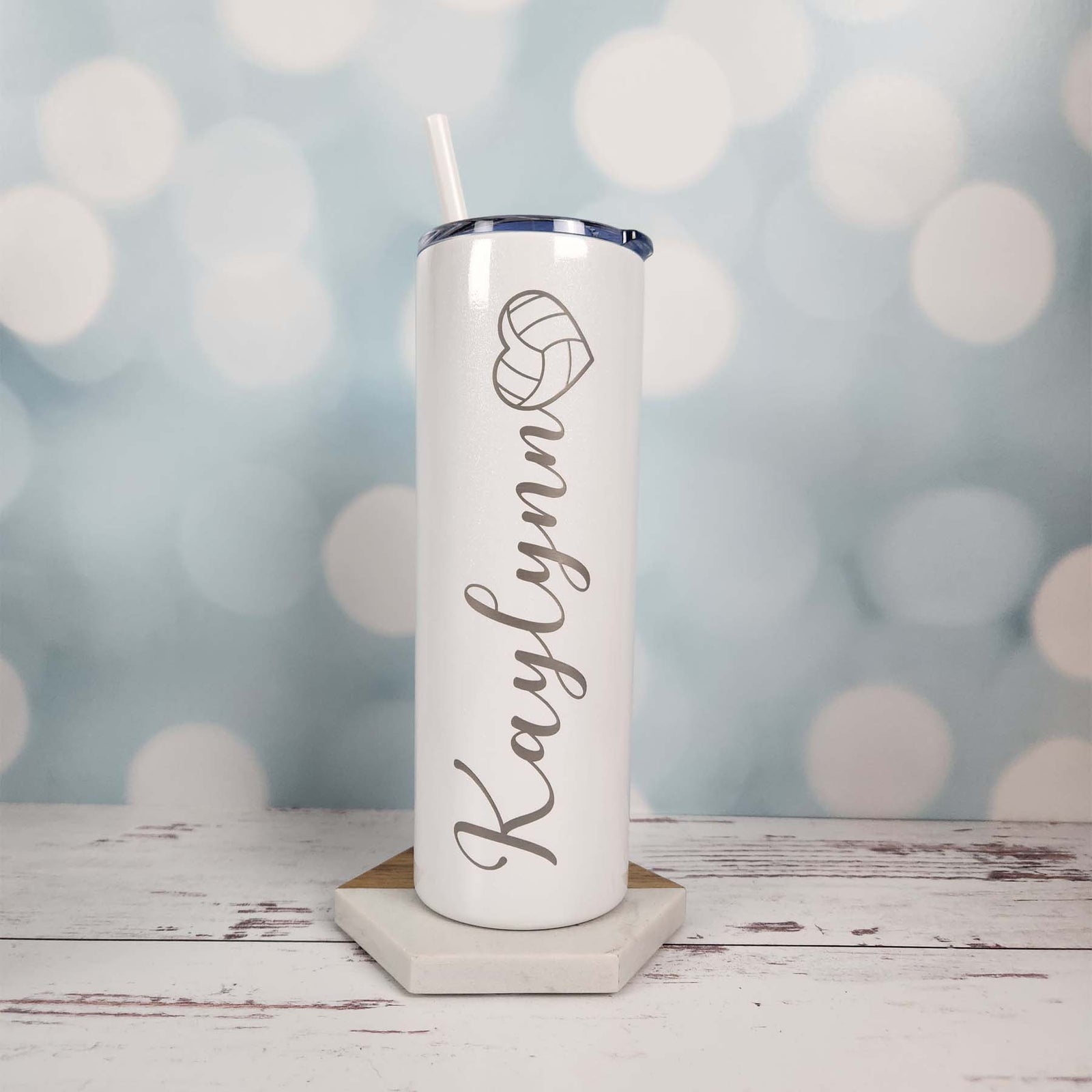 Personalized Volleyball Heart 20oz Skinny Tumbler by Sunny Box