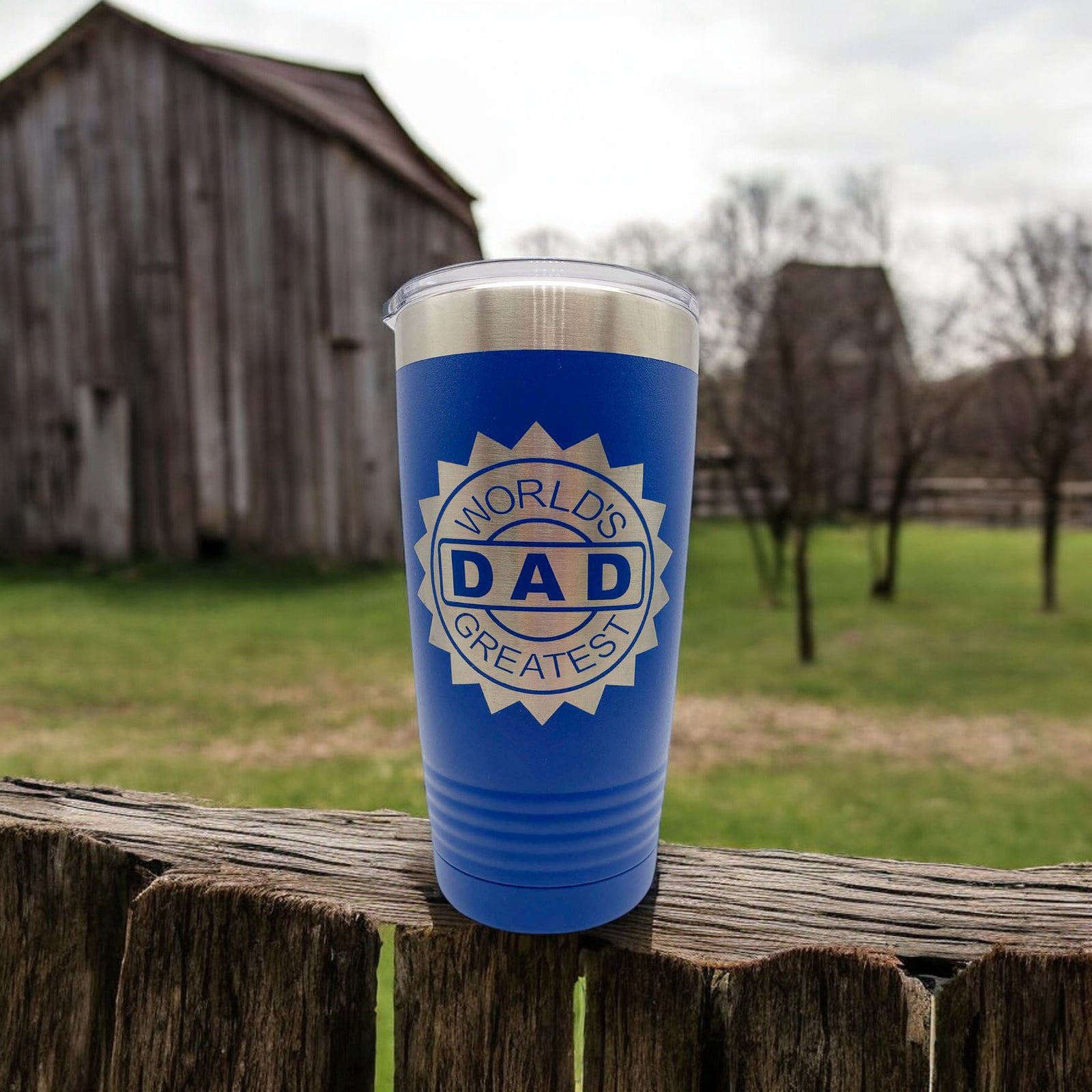 World's Greatest Dad Engraved Blue Tumbler 20oz by Sunny Box