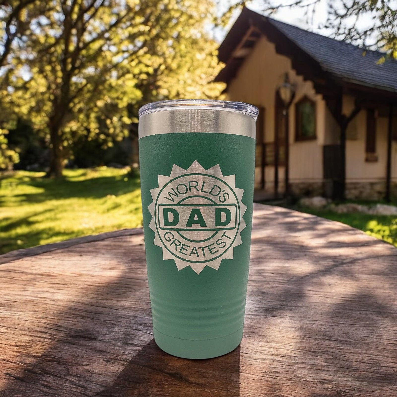World's Greatest Dad Engraved Green Tumbler 20oz by Sunny Box