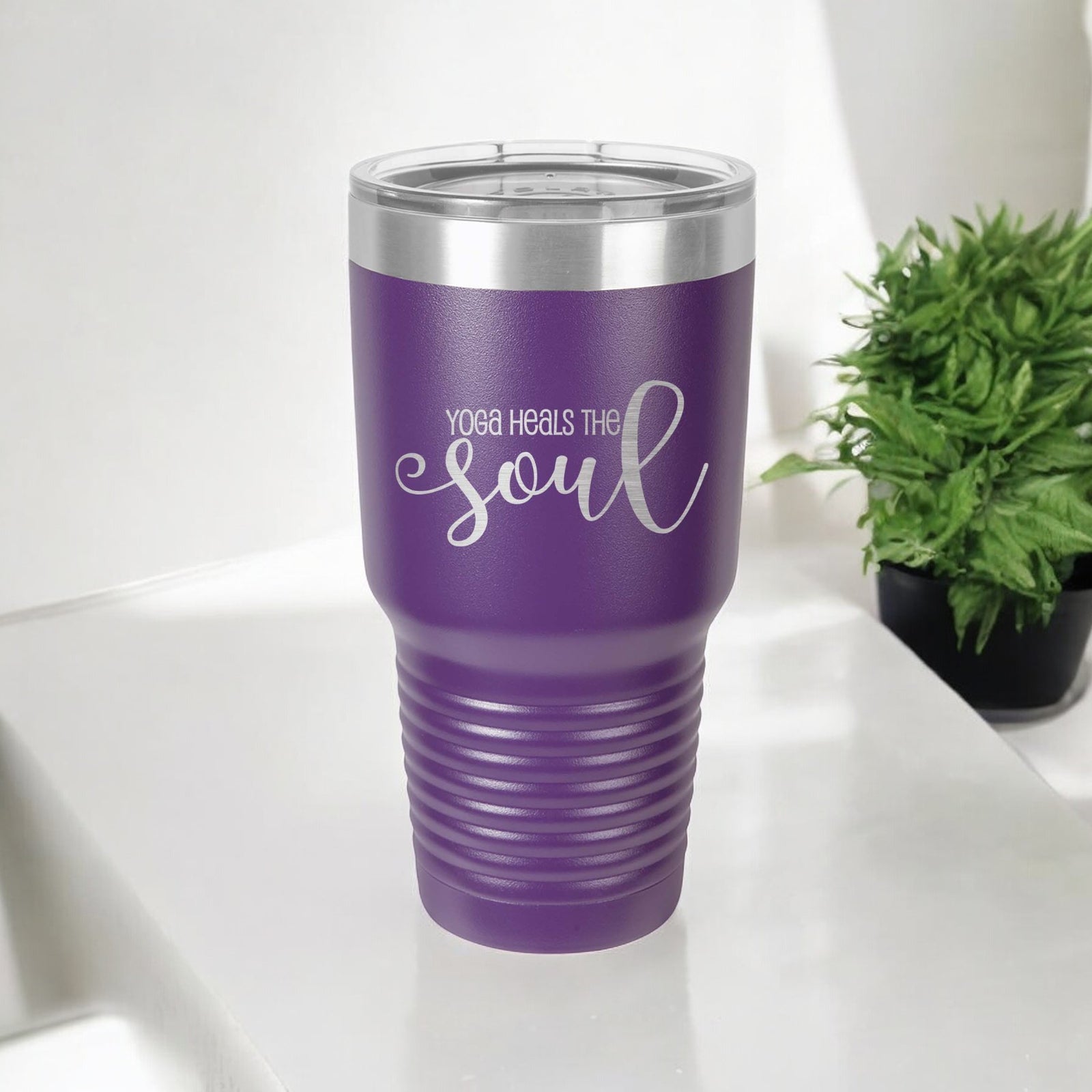 Yoga Heals the Soul - Engraved Polar Camel 30oz Purple Tumbler by Sunny Box
