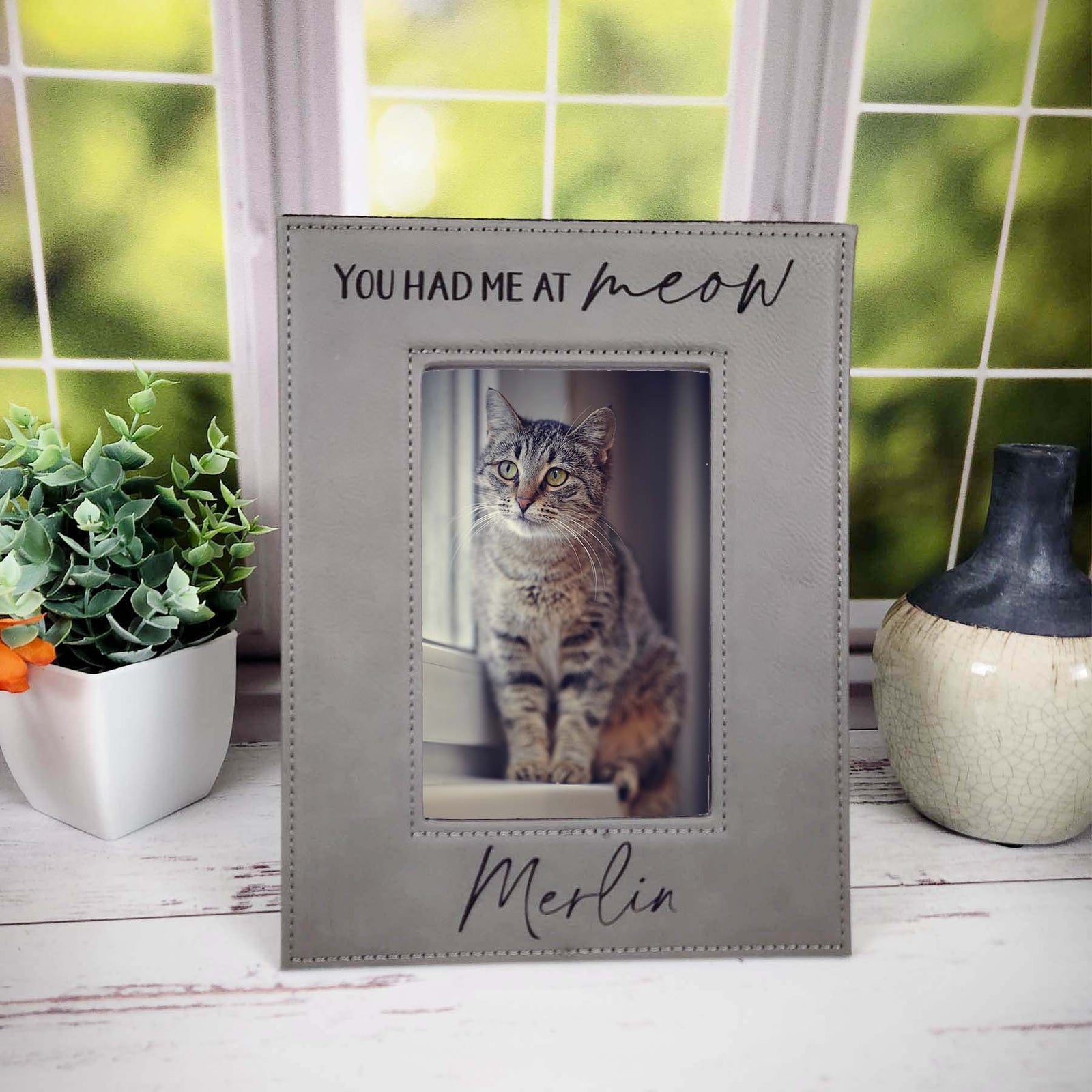 You Had Me At Meow Personalized Engraved Leatherette Picture Frame