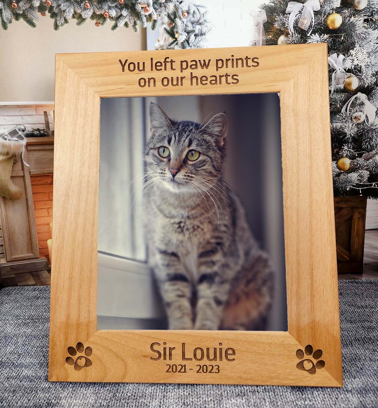You Left Paw Prints On Our Hearts - Pet Memorial Wood Picture Frame
