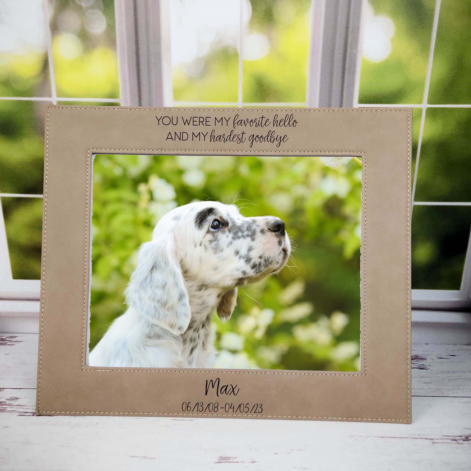 You Were My Favorite Hello and My Hardest Goodbye - Pet Memorial Leatherette Picture Frame