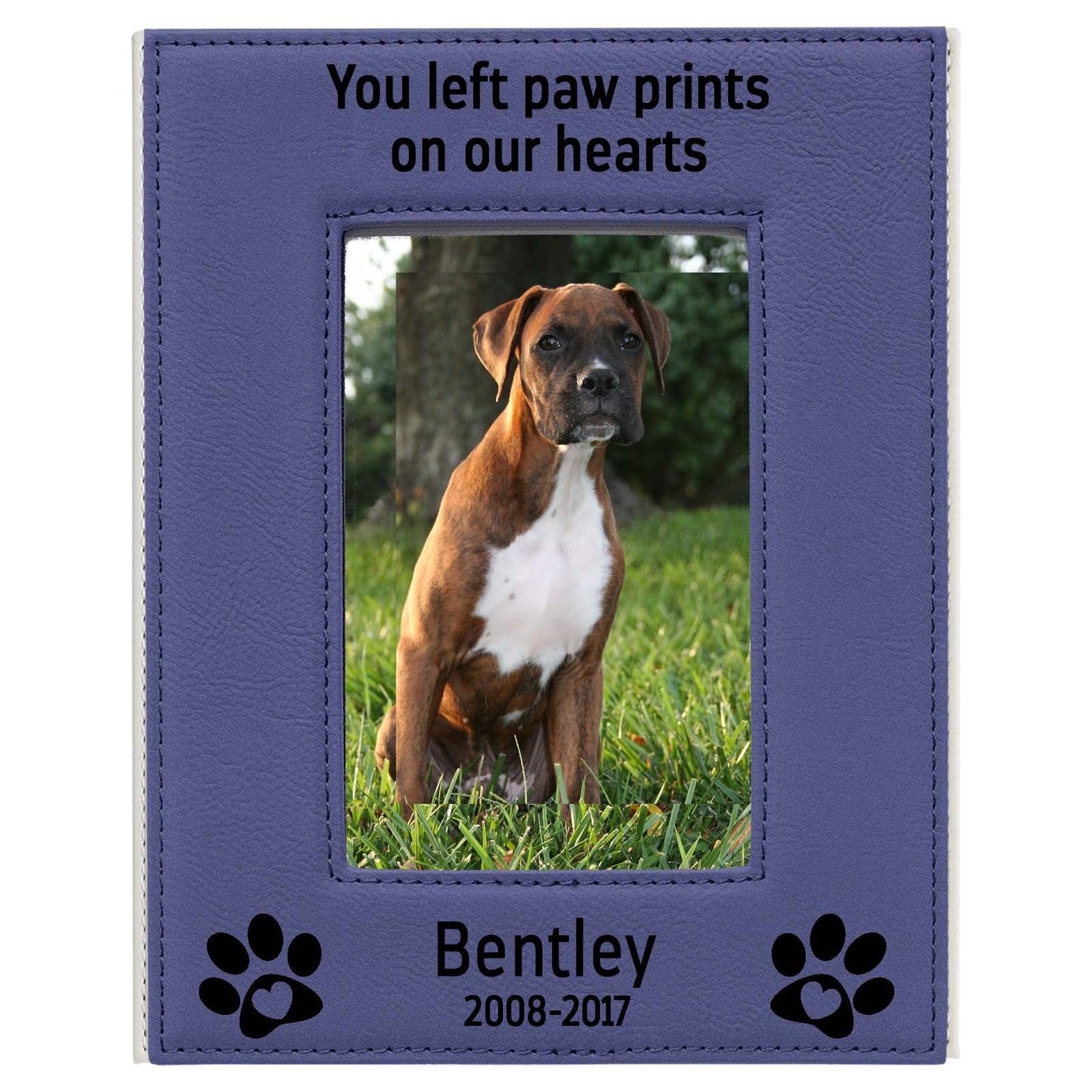 You Left Paw Prints On Our Hearts - Pet Memorial Leatherette Picture Frame