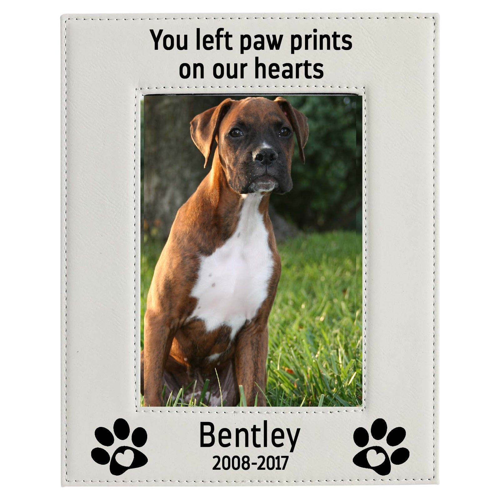 You Left Paw Prints On Our Hearts - Pet Memorial Leatherette Picture Frame
