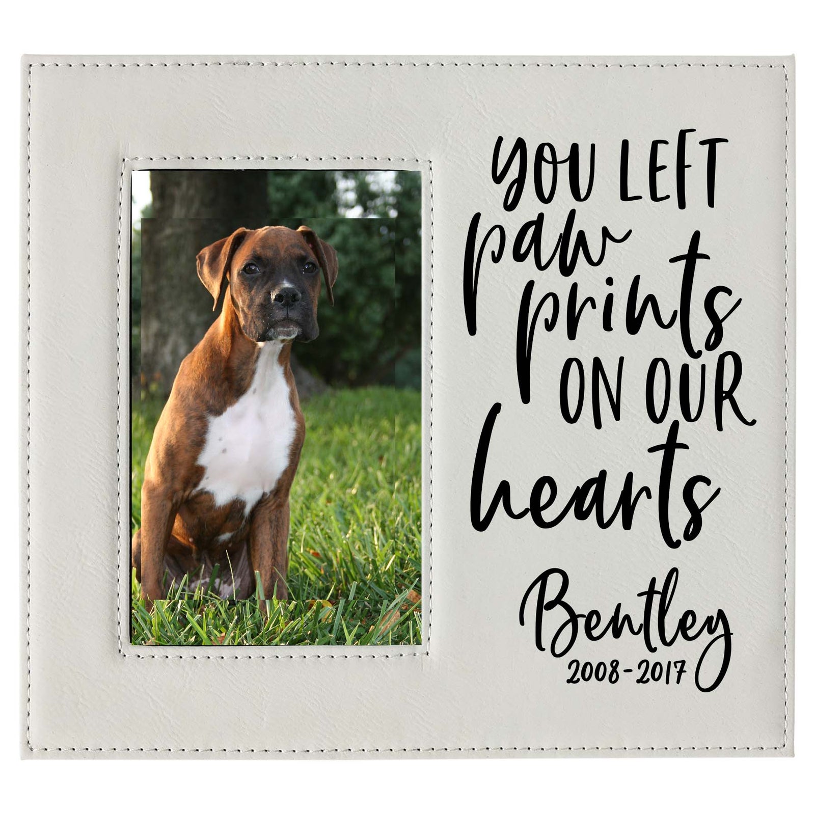 You Left Paw Prints On Our Hearts - Pet Memorial Leatherette Wide Picture Frame