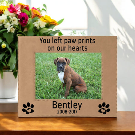 You Left Paw Prints On Our Hearts - Pet Memorial Leatherette Picture Frame