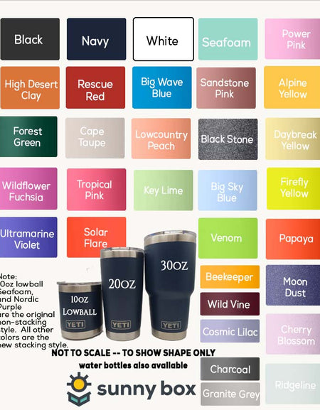 The image is a collection of various colored water bottles, each with a different color and size, arranged in a grid format.