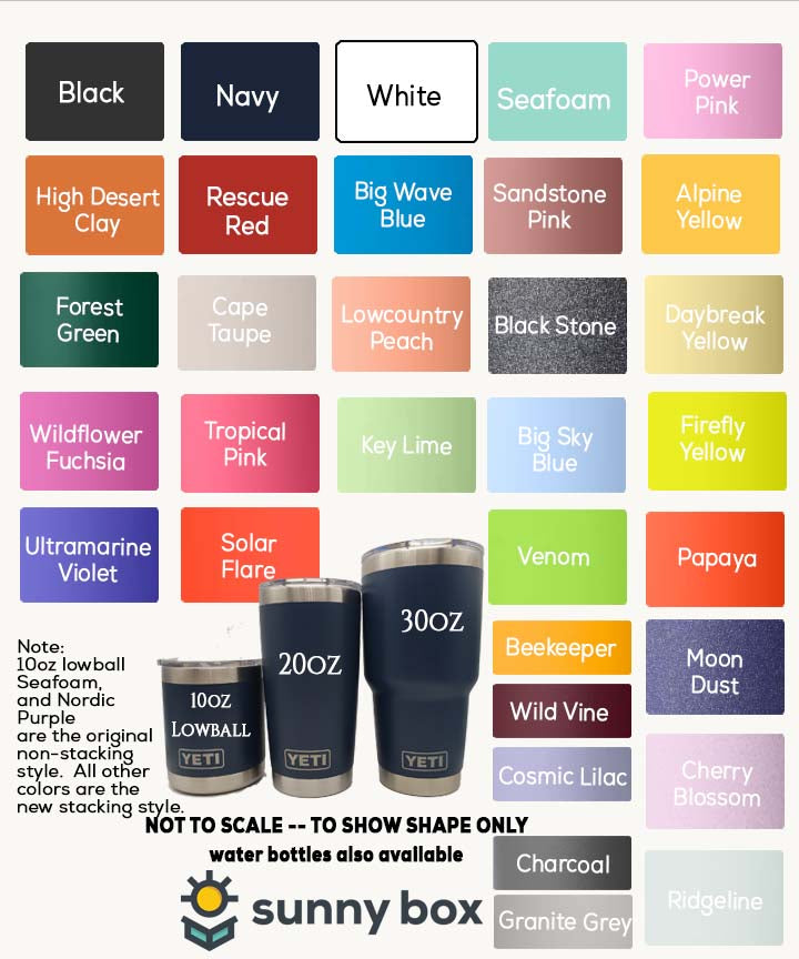 The image is a collection of various colored water bottles, each with a different color and size, arranged in a grid format.