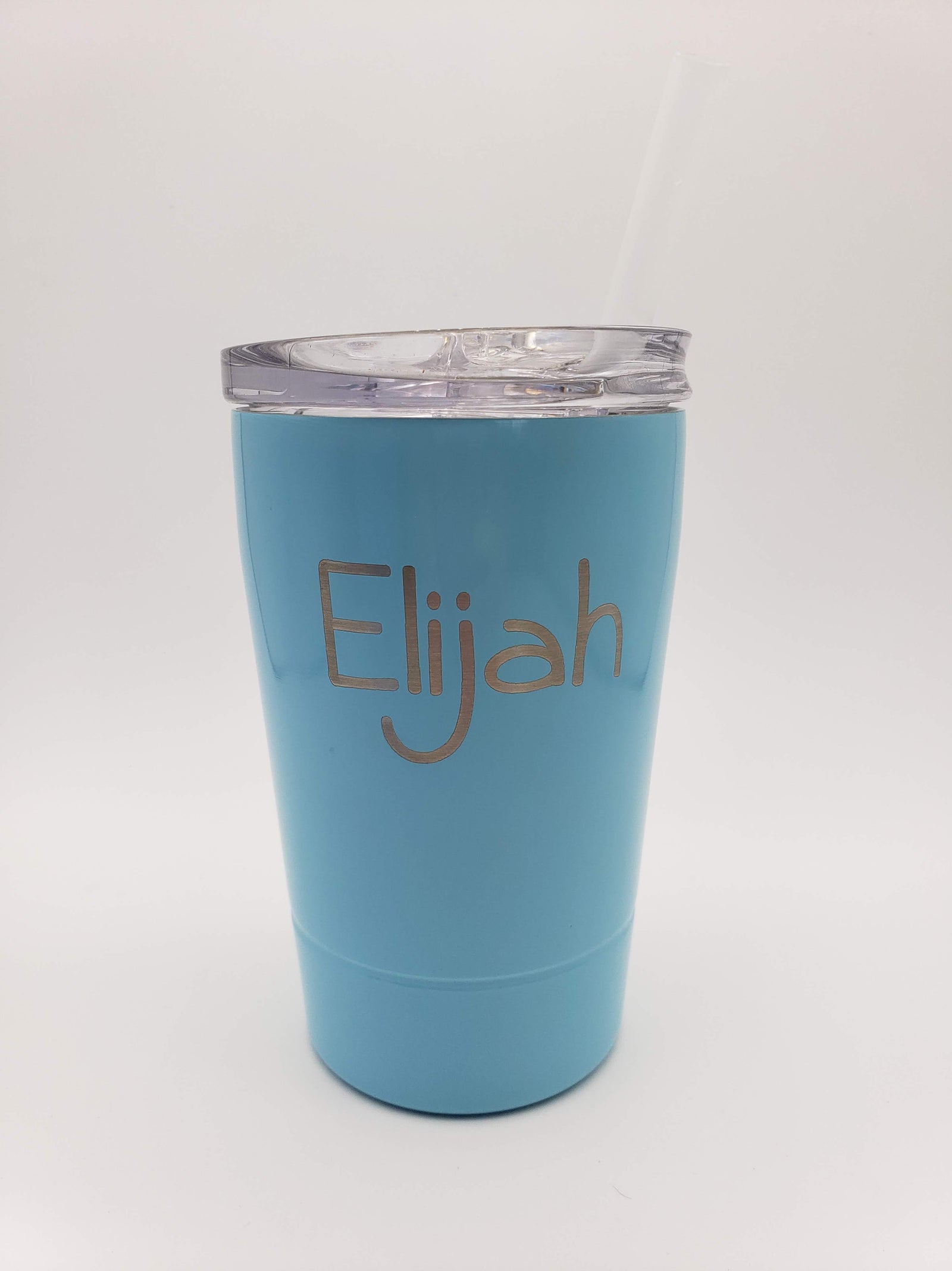 Kids Laser Engraved Tumbler with Lid and Straw 12oz Light Blue - Sunny Box