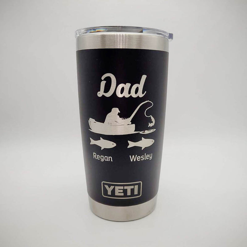 Dad Fisherman with Baby Fish Personalized YETI Tumbler Black 20oz