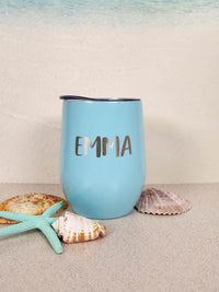 Personalized Engraved Light Blue 9oz Wine Tumbler by Sunny Box