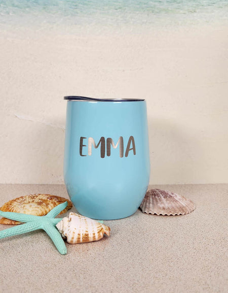 Personalized Engraved Light Blue 9oz Wine Tumbler by Sunny Box