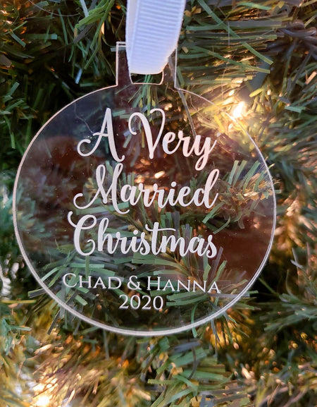 A Very Married Christmas - Personalized Engraved Acrylic Newlywed Ornament - Sunny Box