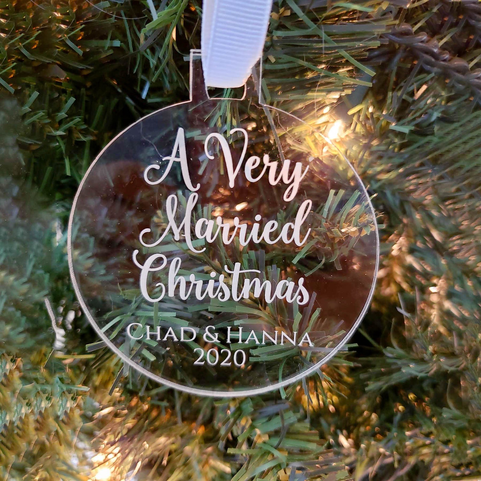 A Very Married Christmas - Personalized Engraved Acrylic Newlywed Ornament - Sunny Box