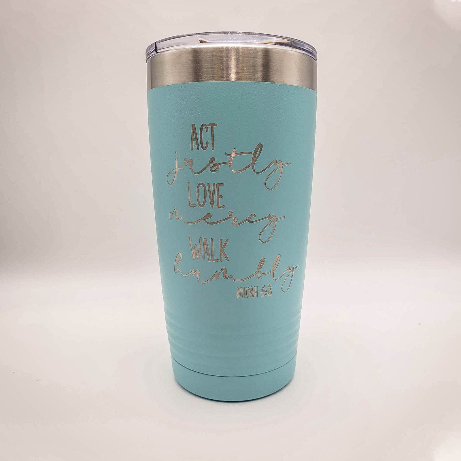 Act Justly Love Mercy Walk Humbly Micah 6:8 Bible Verse Inspirational Engraved Polar Camel Tumbler 20oz Teal Sunny Box