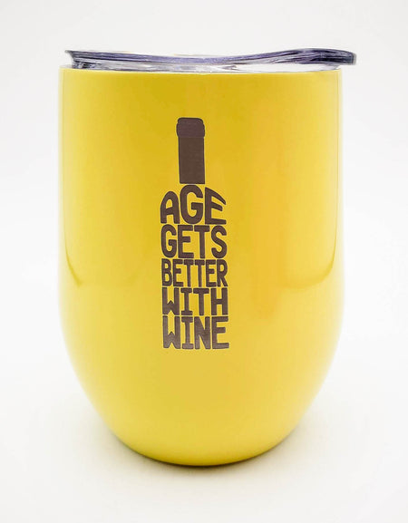 Age Gets Better with Wine - Engraved 9oz Stemless Wine Tumbler Sunny Box