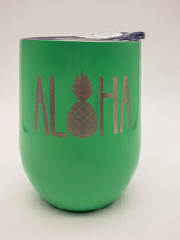 Aloha Beach Engraved 9oz Stemless Wine Tumbler Seafoam by Sunny Box