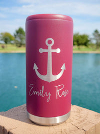 Anchor Boating Engraved Skinny Slim Can Cooler Rosewood Matte - Sunny Box