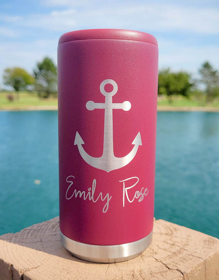 Anchor Boating Engraved Skinny Slim Can Cooler Rosewood Matte - Sunny Box