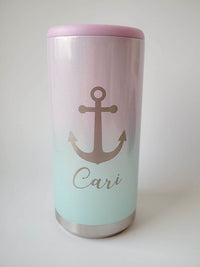 Anchor Boating Engraved Skinny Slim Can Cooler Seablush Ombre Glitter - Sunny Box