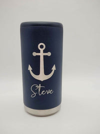 Anchor Boating Engraved Skinny Slim Can Cooler Navy - Sunny Box