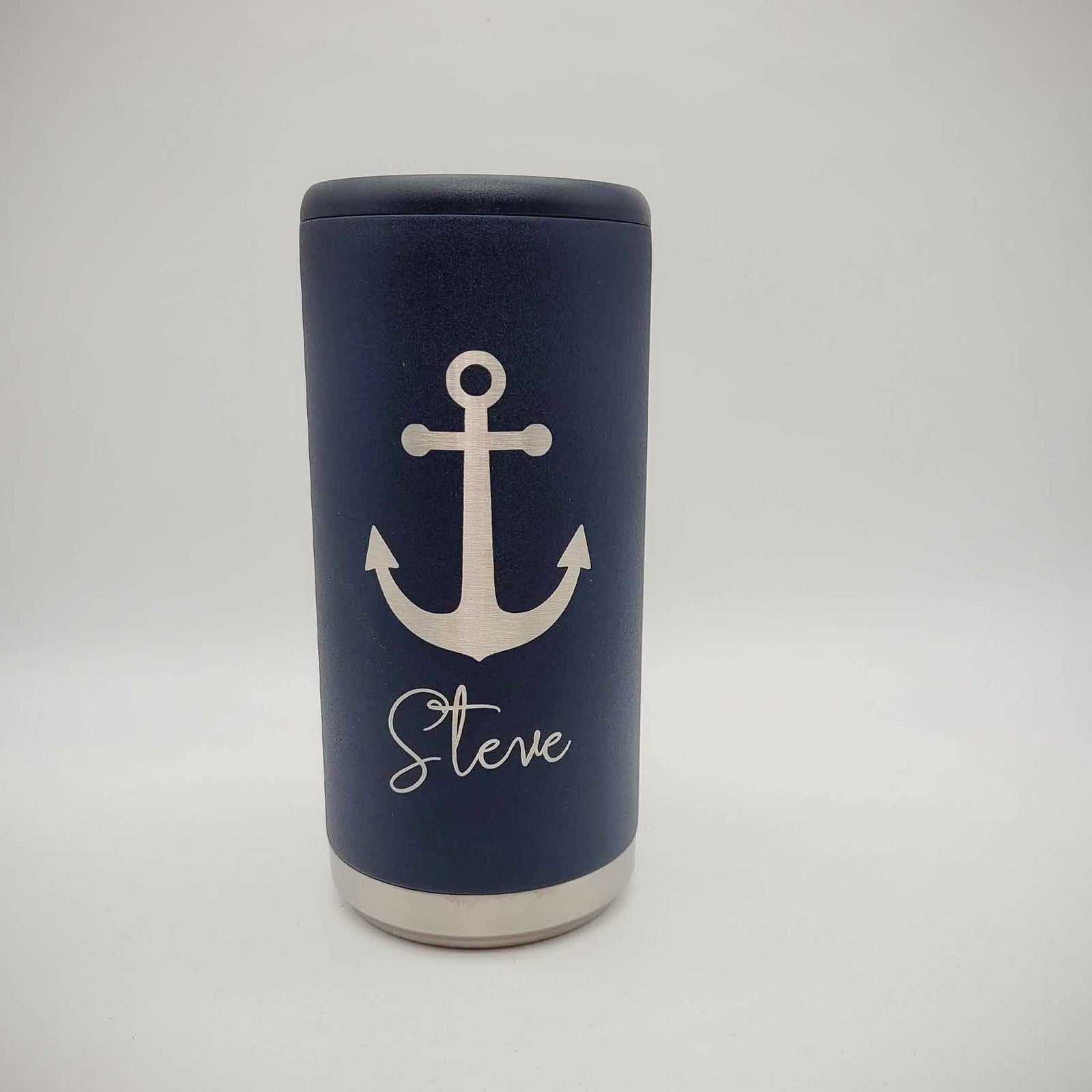 Anchor Boating Engraved Skinny Slim Can Cooler Navy - Sunny Box