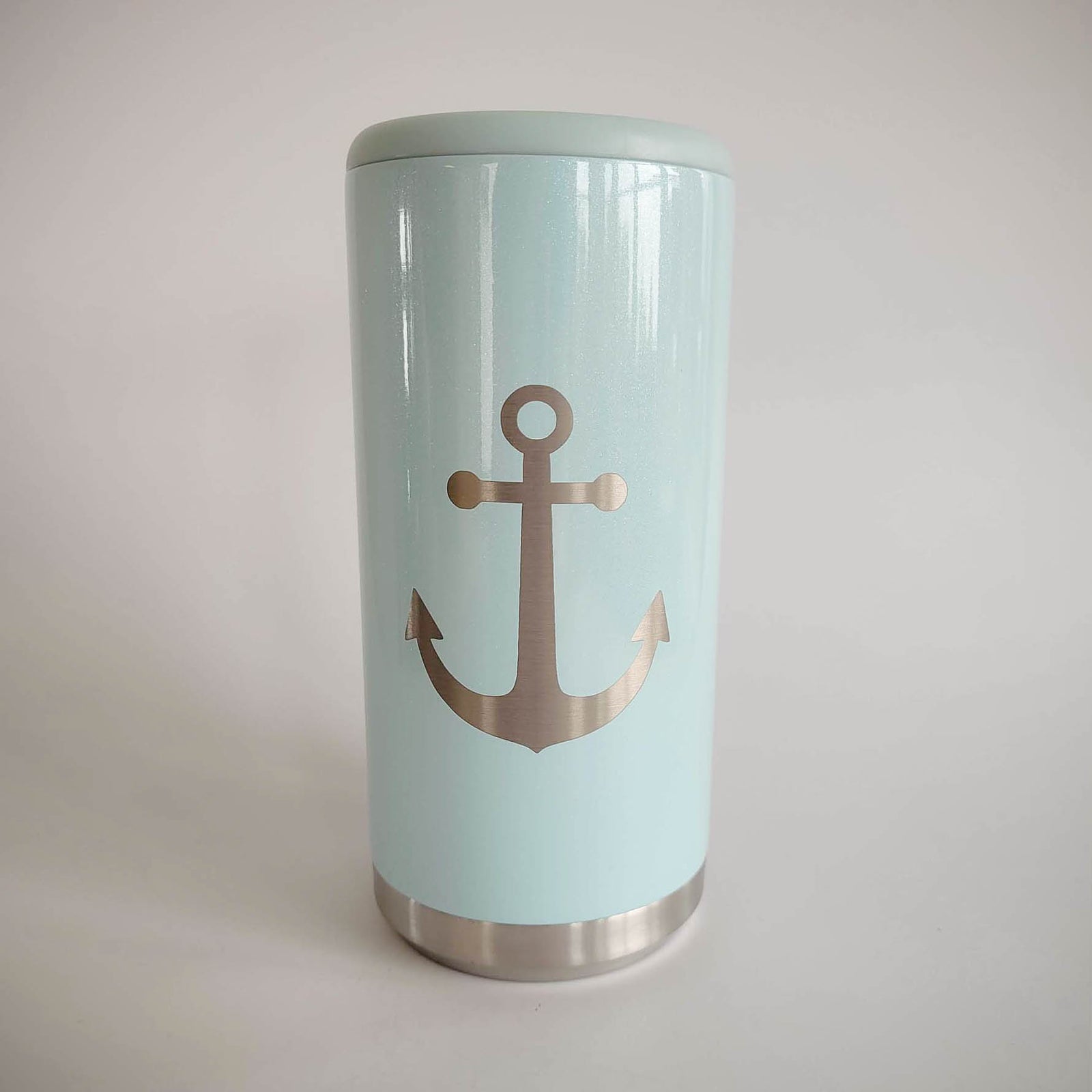 Anchor Boating Engraved Skinny Slim Can Cooler Seaglass Glitter - Sunny Box