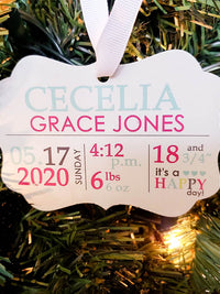 Baby's First Christmas - Baby Stats Ornament - Sunny BOx