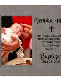 Baptism Custom Engraved Leatherette Picture Frame Gray - Sunny Box