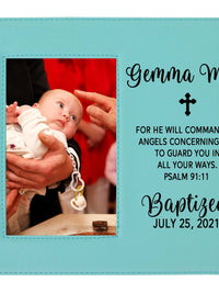 Baptism Custom Engraved Leatherette Picture Frame Teal - Sunny Box