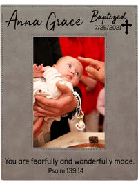 Baptism Custom Personalized Engraved Leatherette Gray Frame - Sunny Box