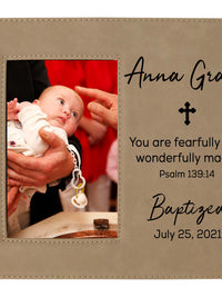 Baptism Custom Engraved Leatherette Picture Frame Light Brown - Sunny Box