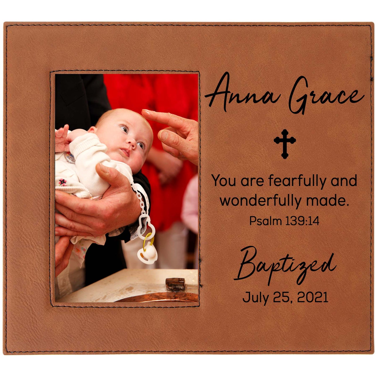 Baptism Custom Engraved Leatherette Picture Frame Rawhide - Sunny Box