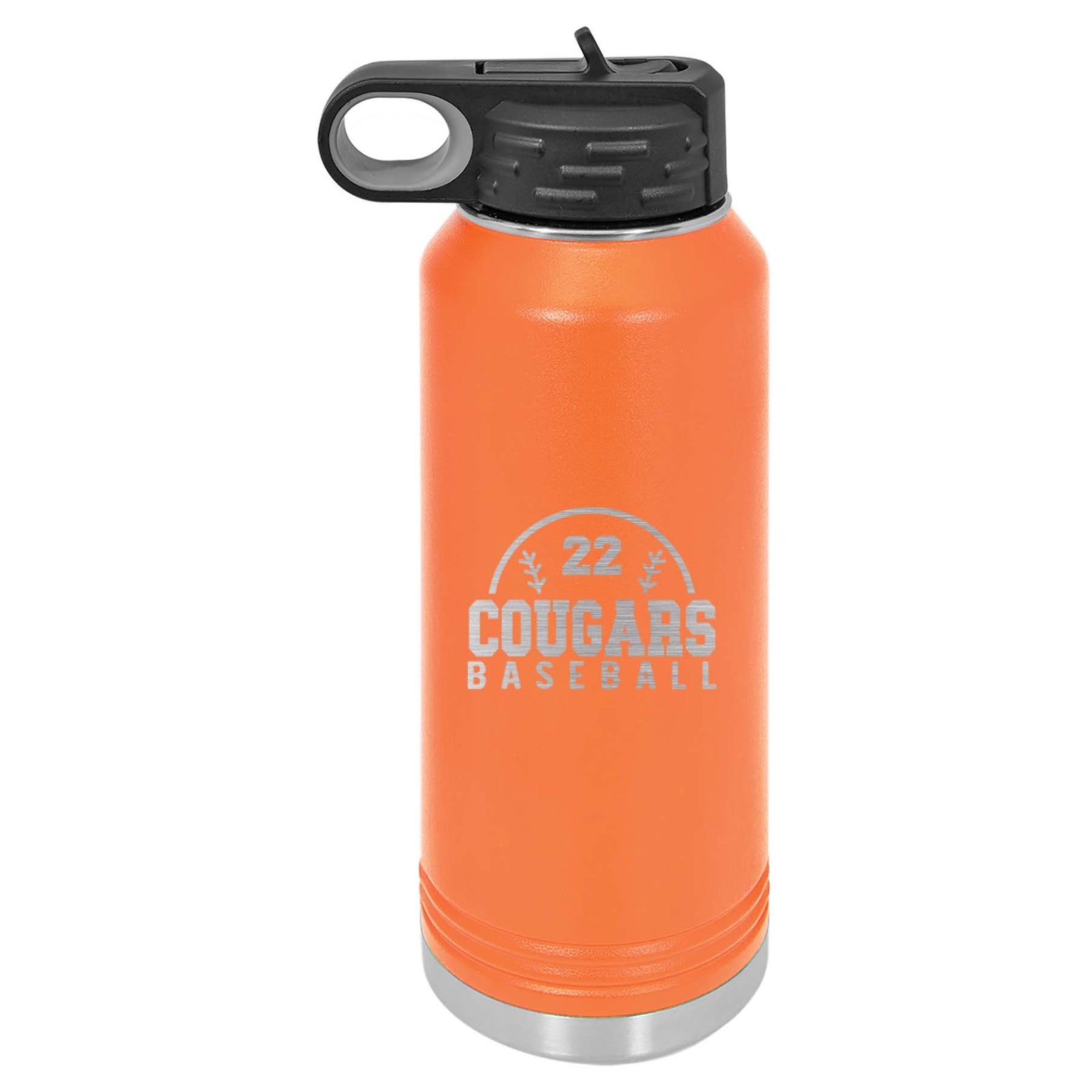 Baseball Mascot Engraved Polar Camel 32oz Orange Water Bottle by Sunny Box